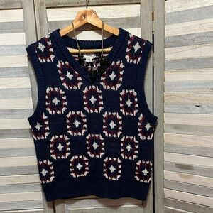 Anthropologie BDG Navy and White Knit Sweater Vest